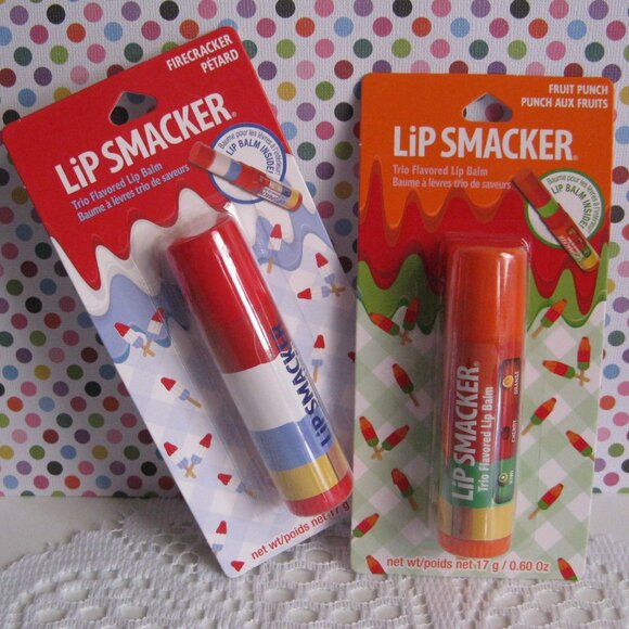 Lip Smacker 2 Biggy FRUIT PUNCH And FIRECRACKER 3 Flavor .60 Oz Jumbo Lip Balms - Picture 1 of 10